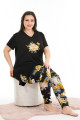 siyah renk ve çiçek desenli 10908 kadın kısa kol lady büyük beden pijama takımı, eli̇t0010908-2xl, büyük beden (battal boy) pijama takımları, Lady