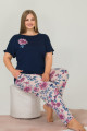 lacivert renk ve çiçek desenli 10912 kadın kısa kol lady büyük beden pijama takımı, elt0010912-2xl, büyük beden (battal boy) pijama takımları, Lady