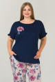 lacivert renk ve çiçek desenli 10912 kadın kısa kol lady büyük beden pijama takımı, elt0010912-2xl, büyük beden (battal boy) pijama takımları, ELT0010912-2XL