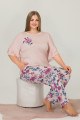 somon renk ve çiçek desenli 10913 kadın kısa kol lady büyük beden pijama takımı, elt0010913-2xl, büyük beden (battal boy) pijama takımları, ELT0010913-2XL
