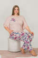 somon renk ve çiçek desenli 10913 kadın kısa kol lady büyük beden pijama takımı, elt0010913-2xl, büyük beden (battal boy) pijama takımları, Lady
