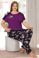 mor renk ve çiçek desen lady-10899 kadın kısa kol büyük beden pijama takımı, eli̇t0010899-2xl, büyük beden (battal boy) pijama takımları, ELİT0010899-2XL