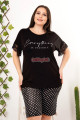rahat ve şık kadın lady 10406 puantiye desenli siyah renk büyük beden şortlu anne pijama takımı, 8509990009908, lady pijama takımı, Lady