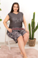 rahat ve şık kadın lady 10414 çiçek ve şal desenli füme renk büyük beden şortlu anne pijama takımı, qs-lady-10414-2xl, lady pijama takımı, Lady