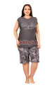 rahat ve şık kadın lady 10414 çiçek ve şal desenli füme renk büyük beden şortlu anne pijama takımı, qs-lady-10414-2xl, lady pijama takımı, Lady