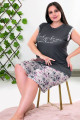 rahat ve şık kadın lady 10415 çiçek desenli füme renk büyük beden şortlu anne pijama takımı, 8509990009816, lady pijama takımı, Lady