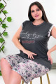 rahat ve şık kadın lady 10415 çiçek desenli füme renk büyük beden şortlu anne pijama takımı, 8509990009816, lady pijama takımı, Lady