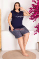 lacivert renk desenli kısa kol lady 10418 büyük beden battal boy şortlu pijama takım, qs-lady-10418-2xl, lady pijama takımı, Lady