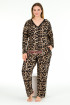 Leopar Desenli Uzun Kollu ve Önden Düğmeli Lady 11372 Kadın Büyük Beden Pijama Takımı, Battal Pijama