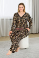 leopar desenli uzun kollu ve önden düğmeli lady 11372 kadın büyük beden pijama takımı, battal pijama, lady-11372-2xl, büyük beden (battal boy) pijama takımları, Lady