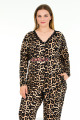 leopar desenli uzun kollu ve önden düğmeli lady 11372 kadın büyük beden pijama takımı, battal pijama, lady-11372-2xl, büyük beden (battal boy) pijama takımları, Lady