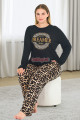 siyah renkli leopar desenli ve uzun kollu lady 11379 kadın büyük beden pijama takımı, battal pijama, lady-11379-2xl, büyük beden (battal boy) pijama takımları, Lady