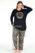 Siyah Renkli Zebra Desenli ve Uzun Kollu Lady 11383 Kadın Büyük Beden Pijama Takımı, Battal Pijama