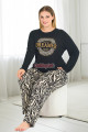 siyah renkli zebra desenli ve uzun kollu lady 11383 kadın büyük beden pijama takımı, battal pijama, lady-11383-2xl, büyük beden (battal boy) pijama takımları, Lady