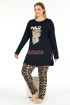 Siyah Renkli Leopar Desenli Uzun Kollu Lady 11384 Kadın Büyük Beden Pijama Takımı, Battal Pijama