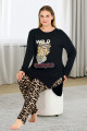 siyah renkli leopar desenli uzun kollu lady 11384 kadın büyük beden pijama takımı, battal pijama, lady-11384-2xl, büyük beden (battal boy) pijama takımları, Lady