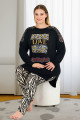 siyah renkli zebra desenli uzun kollu lady 11392 kadın büyük beden pijama takımı, battal pijama, lady-11392-2xl, büyük beden (battal boy) pijama takımları, Lady