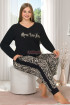 Siyah Renkli Zebra Desenli Uzun Kollu Lady 11397 Kadın Büyük Beden Anne Pijama Takımı, Battal Pijama