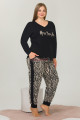 siyah renkli zebra desenli uzun kollu lady 11397 kadın büyük beden anne pijama takımı, battal pijama, 8509990005245, büyük beden (battal boy) pijama takımları, Lady
