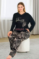 siyah renkli ve çiçek desenli uzun kollu lady 11381 kadın büyük beden anne pijama takımı, battal pijama, 8509990005399, büyük beden (battal boy) pijama takımları, Lady