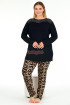 Siyah Renkli Leopar Desenli Uzun Kollu Lady 11387 Kadın Büyük Beden Anne Pijama Takımı, Battal Pijama