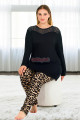 siyah renkli leopar desenli uzun kollu lady 11387 kadın büyük beden anne pijama takımı, battal pijama, 8509990005184, büyük beden (battal boy) pijama takımları, Lady