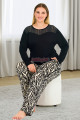 siyah renkli zebra desenli uzun kollu lady 11388 kadın büyük beden anne pijama takımı, battal pijama, 8509990005153, büyük beden (battal boy) pijama takımları, Lady