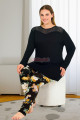 siyah renkli çiçek desenli uzun kollu lady 11391 kadın büyük beden anne pijama takımı, battal pijama, 8509990005092, büyük beden (battal boy) pijama takımları, Lady