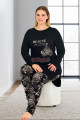 siyah renkli çiçek desenli uzun kollu lady 11394 kadın büyük beden anne pijama takımı, battal pijama, 8509990005061, büyük beden (battal boy) pijama takımları, Lady
