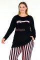 siyah renkli pembe çizgi desenli uzun kollu lady 11395 kadın büyük beden anne pijama takımı, battal pijama, 8509990005030, büyük beden (battal boy) pijama takımları, Lady