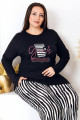 siyah renkli ve çizgili desen uzun kollu lady 11398 kadın büyük beden anne pijama takımı, battal pijama, 8509990006679, büyük beden (battal boy) pijama takımları, Lady