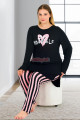 siyah renkli pembe çizgi desenli uzun kollu lady 11400 kadın büyük beden anne pijama takımı, battal pijama, 8509990005009, büyük beden (battal boy) pijama takımları, Lady