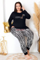 siyah renkli ve çizgili desen uzun kollu lastikli paça lady 11402 kadın büyük beden anne pijama takımı, battal pijama, 8509990006709, büyük beden (battal boy) pijama takımları, Lady