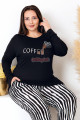 siyah renkli ve çizgili desen uzun kollu lastikli paça lady 11402 kadın büyük beden anne pijama takımı, battal pijama, 8509990006709, büyük beden (battal boy) pijama takımları, Lady