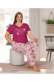fuşya renk çiçek desenli lady 10919 kadın kısa kol büyük beden pijama takımı, lady-10919-2xl, büyük beden (battal boy) pijama takımları, Lady