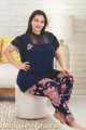 lacivert renk çiçek desenli lady 10924 kadın kısa kol büyük beden pijama takımı, ub-lady10924-2xl, büyük beden (battal boy) pijama takımları, UB-LADY10924-2XL