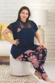 lacivert renk çiçek desenli lady 10924 kadın kısa kol büyük beden pijama takımı, lady-10924-2xl, büyük beden (battal boy) pijama takımları, Lady