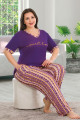 mor renk ve desenli v yaka lady 10926 kadın kısa kol büyük beden pijama takımı, ub-lady10926-2xl, büyük beden (battal boy) pijama takımları, Lady
