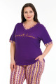 mor renk ve desenli v yaka lady 10926 kadın kısa kol büyük beden pijama takımı, ub-lady10926-2xl, büyük beden (battal boy) pijama takımları, Lady