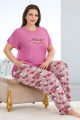 pembe renk çiçek desenli lady 10939 kadın kısa kol büyük beden pijama takımı, ub-lady10939-2xl, büyük beden (battal boy) pijama takımları, Lady