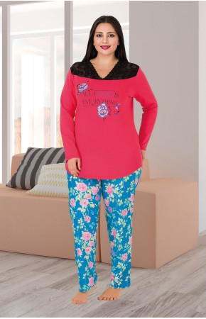 Lady 182 Battal Büyük Beden Uzun Kol Mevsimlik Pijama Takımı