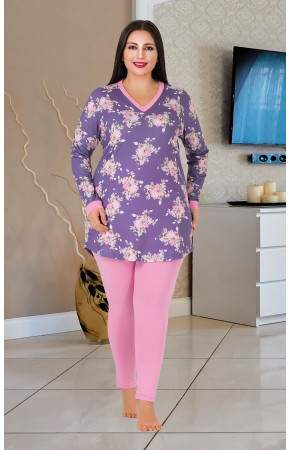 Lady 186 Battal Büyük Beden Uzun Kol Pijama Takımı