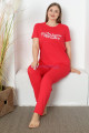 kırmızı renk ve önü yazılı p-3514 kadın teknur büyük beden anne pijama takımı, eli̇t0p3514, teknur pijama takımı, Teknur