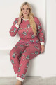 pembe renk ve tavşan figürlü79029 modal kumaş teknur kadın büyük beden anne pijama takımı, teknur-79029, teknur pijama takımı