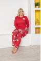 kırmızı renk ve ayıcık figürlü79041 modal kumaş teknur kadın büyük beden anne pijama takımı, teknur-79041, teknur pijama takımı