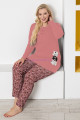 gül kurusu renk ve kedi figürlü79063 modal kumaş teknur kadın büyük beden anne pijama takımı, teknur-79063, teknur pijama takımı, Teknur