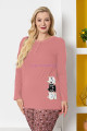 gül kurusu renk ve kedi figürlü79063 modal kumaş teknur kadın büyük beden anne pijama takımı, teknur-79063, teknur pijama takımı, Teknur
