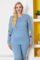 mavi renk ve kalp figürlü79074 modal kumaş teknur kadın büyük beden anne pijama takımı, teknur-79074, teknur pijama takımı, Teknur