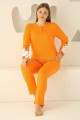 turuncu renk ve kedi figürlü79087 modal kumaş teknur kadın büyük beden anne pijama takımı, teknur-79087, teknur pijama takımı, Teknur