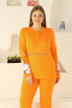 turuncu renk ve kedi figürlü79087 modal kumaş teknur kadın büyük beden anne pijama takımı, teknur-79087, teknur pijama takımı